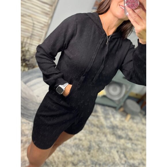 Knit Sweater Dressy Lounge Hoodie Kangaroo Drawstring Top Bottom Set Black 2922 - Picture 6 of 7